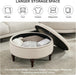 31.5" Large round Storage Ottoman, Upholstered Tufted Linen Ottoman Coffee Table, Large Footrest with Solid Wooden Legs and Nailheads, Side Table for Living Room Bedroom Office, Beige