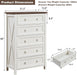 48" H Tall Dresser for Bedroom, Farmhouse 5 Drawer Dressers, Wood Chest of Drawers with 1.2" Thickened Top, Antique White