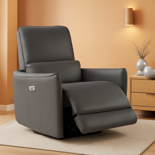 Power Recliner Chair Swivel Glider, FSC Certified Upholstered Faux Leather Living Room Nursery Reclining Sofa Chair with Lumbar Support, Charcoal