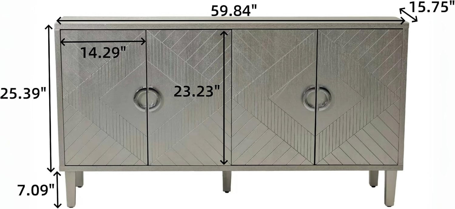 Modern 60 Inch Wide Silver Sideboard Buffet Cabinet