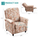 Manual Recliner Chair Push Back Upholstered Mid Century Armchair Fabric Sofa Home Theater Couches Wood Legs Home Living Room,Flower