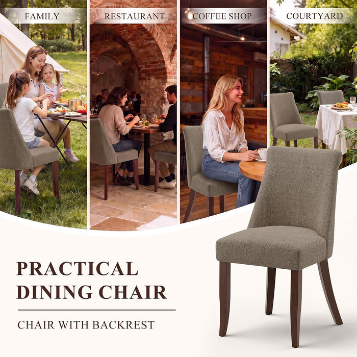 Upholstered Dining Chairs Set of 4, Mid Century Modern Kitchen Chairs with Back, Farmhouse Fabric Side Dining Room Chairs with Wood Legs for Dining Room Restaurant, Brown