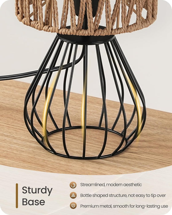 Small Bedside Lamp, Boho Table Lamp with Handwoven Paper Lampshade & Black Metal Base, Rattan Desk Lamp, Modern Nightstand Lamp for Bedroom, Living Room, 2700K LED Bulb Included, HW06TL05