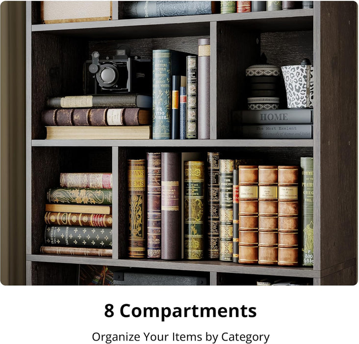 Bookcase with Doors, Tall Bookshelf with Storage, Bookshelves and Bookcases with 8 Open Cubes for Living Room, Bedroom, Office