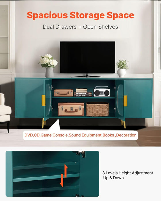 Sleek TV Stand for 75 Inch Screens, Glass Door Entertainment Center with 160 Lb Capacity & Adjustable Storage, Easy Assembly Living Room Furniture ﻿