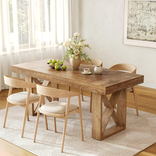 63-Inch Dining Table for 4-6 People, Farmhouse Thick Appearance Design, Rectangle Kitchen Dinner Table for Home, Rustic Yellowish Brown