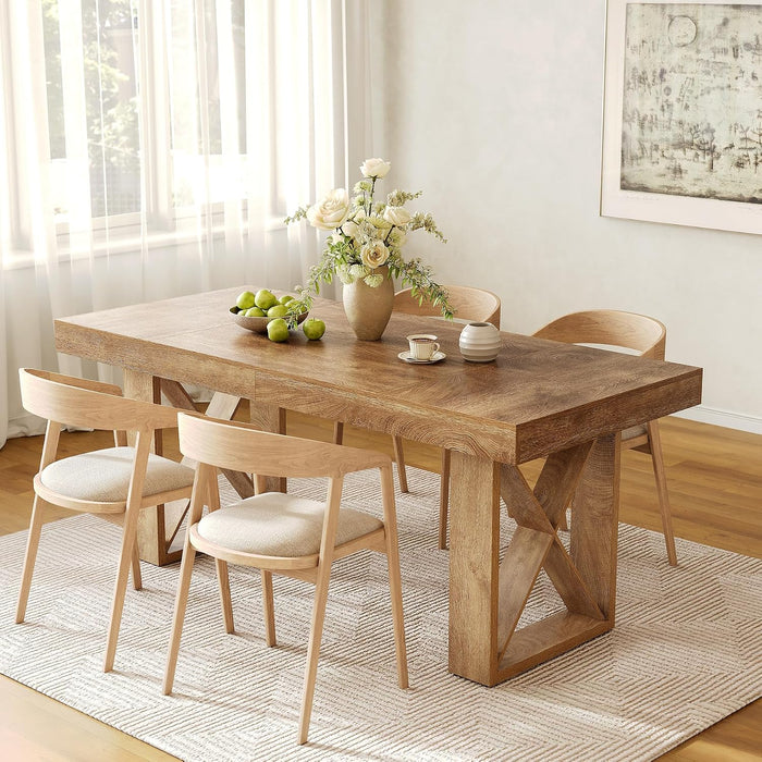 63-Inch Dining Table for 4-6 People, Farmhouse Thick Appearance Design, Rectangle Kitchen Dinner Table for Home, Rustic Yellowish Brown