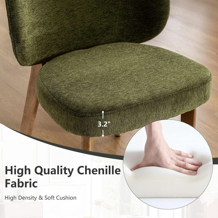 Dining Chair with High Back Single Mid Century Modern Kitchen Chair Boucle Fabric Upholstered Armless Accent Chair 20" Wide Padded Seat with Wooden Legs for Living Room Bedroom Green