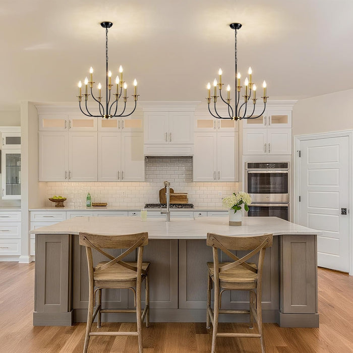 Black Gold Nine Light Candle Chandelier DiningRoom
