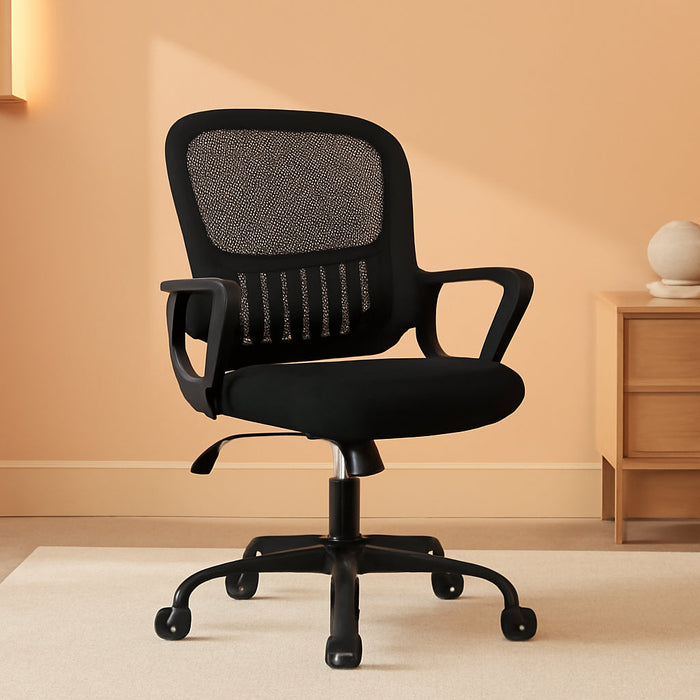 Office Chair, Mid Back Computer Ergonomic Mesh Desk with Larger Seat, Executive Height Adjustable Swivel Task with Lumbar Support and Armrests for Women Adults