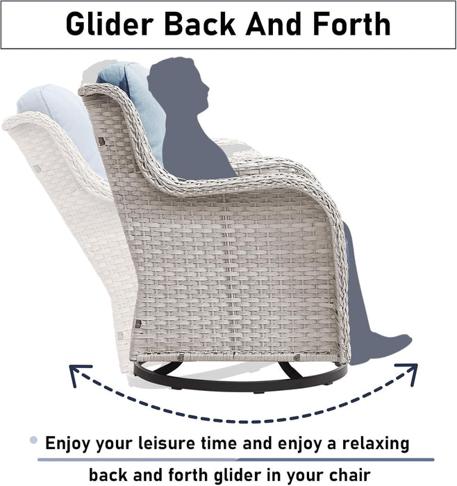 Outdoor Furniture Set: 11 PCS Patio Furniture Set with Outdoor Swivel Rocker Patio Chairs, Light Beige/Light Blue