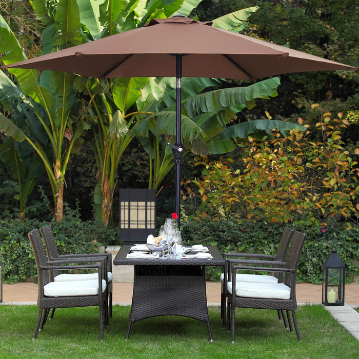 7.5FT Patio Umbrellas with Push Button Tilt and Crank, Coffee