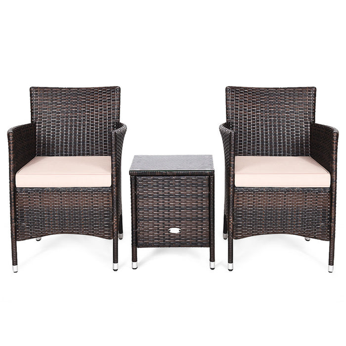 3 Pieces Ergonomic Wicker Patio Conversation Set