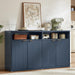 55-Inch Fluted Buffet Cabinet with 4 Doors,Dark Blue | Fluted Wood Credenza with Adjustable Shelves and Open Storage for Dining Rooms, Kitchens, Entryways or Living-Room Media