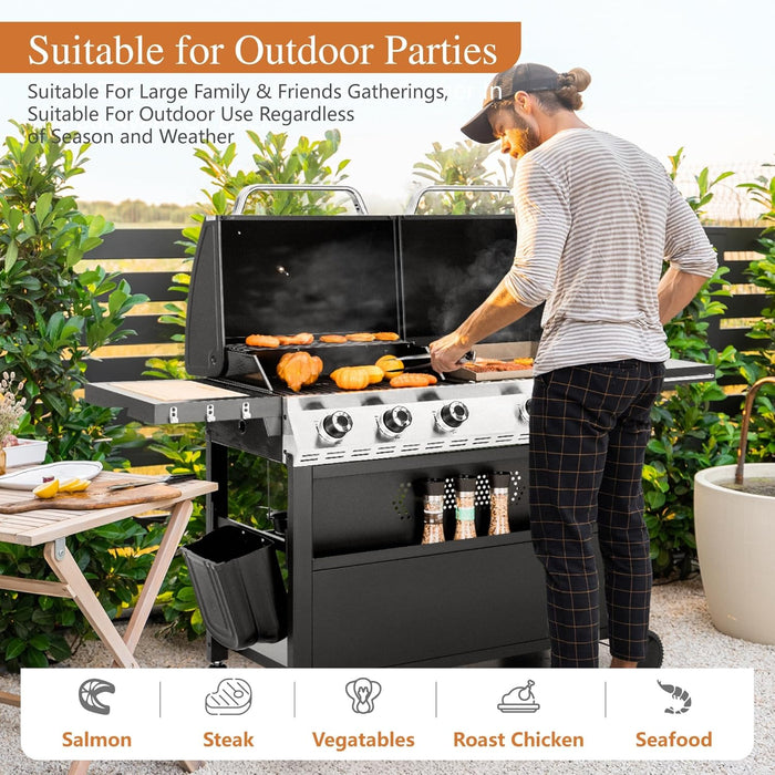 Propane Gas Grill and Griddle Combo with Porcelain-Enameled Cast Iron Grates, Dual Outdoor BBQ Grill with Flat Top Griddle for Barbecue, 696 SQ.IN. Cooking Area
