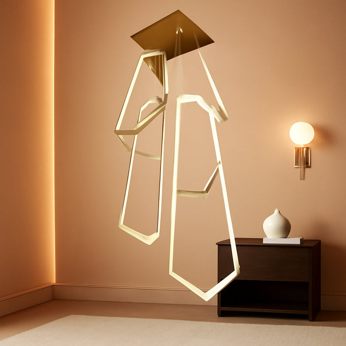 6-Rings Chandelier Modern, Gold Large Contemporary LED Light for Living Room Entrance, Dimmable Flush Mount High Ceiling Chandeliers with Remote Control for Villa Foyer