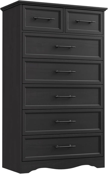 Black 7 Drawer Dresser for Bedroom, 52" Tall Chest of Drawers
