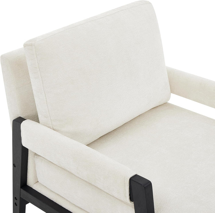 Kelly Mid-Century Modern Chenille Upholstered Accent Armchair, White