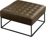 Modern Genuine Leather Square Coffee Table, 30'' Farmhouse Ottoman for Living Room, Large Vintage Genuine Leather Coffee Tables with Leather Upholstered Padded Seat Olive Green