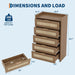 Boho Rattan Dresser 5 Drawers,46 Inch Tall Chest of Drawers for Bedroom Nursery Living Room, Modern Dresser Storage Cabinet for Nursery Living Room, Bedroom and Entryway Dark Oak