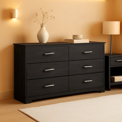 Six Drawer Dresser Black MatteFinish Engineered Wood