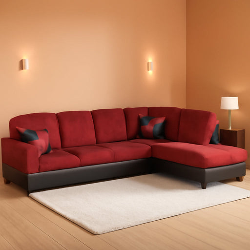 2 Pieces Sectional Sofa Sets, L-Shape Sofa Microfiber Couch Living Room Sofa Set with Chaise Using for Living Room Furniture(A-Red, Right Hand Facing)