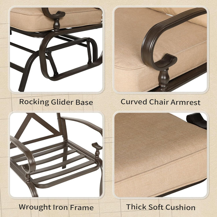 5-Piece Outdoor Metal Furniture Sets Patio Conversation Set Wrought Iron Glider, 2 Single Chairs, Loveseat and Coffee Table, Brown