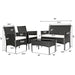 4 Pieces Patio Rattan Cushioned Sofa Set with Tempered Glass Coffee Table