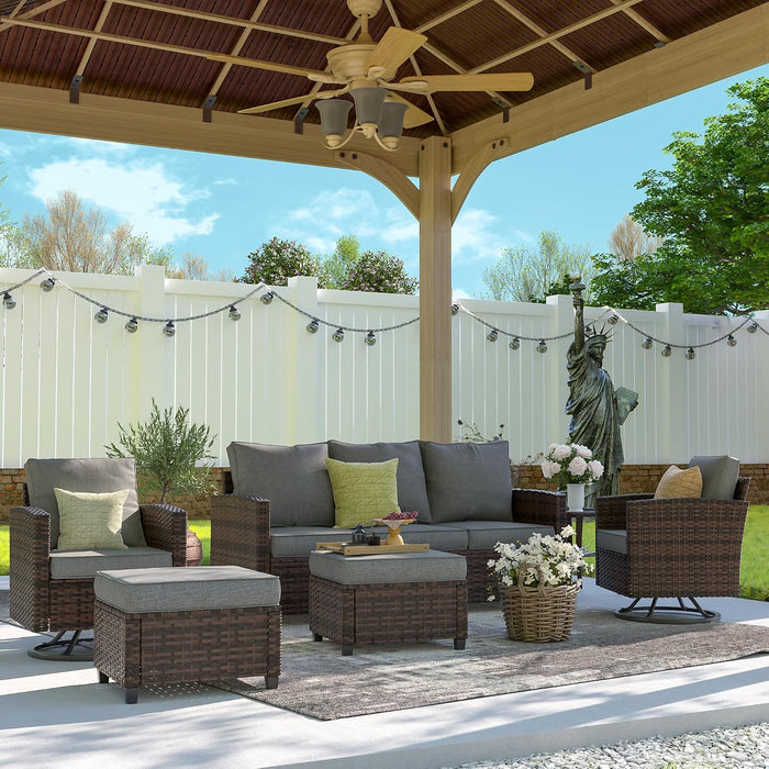 Patio Furniture Set with Swivel Rocking Chair, 6 Pcs Outdoor Couch