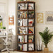 6 Tier Rotating Bookshelf Tower, Revolving Bookcase, 360° round Spinning Book Shelf, Narrow Swivel Bookshelves Vertical Turning Corner Bookshelf Organizer for Small Space, Rustic Brown