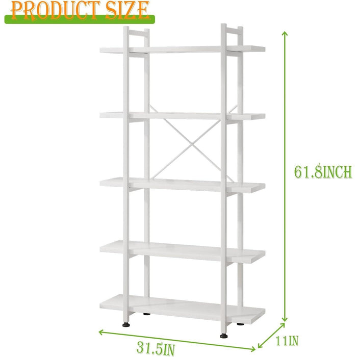Bookshelf 5 Tiers White Wooden Storage Shelf,Modern Open Display Storage Bookcase Book Organizer,Metal Bookshelf Standing Storage Shelf Tall Shelving Units for Home Office Study
