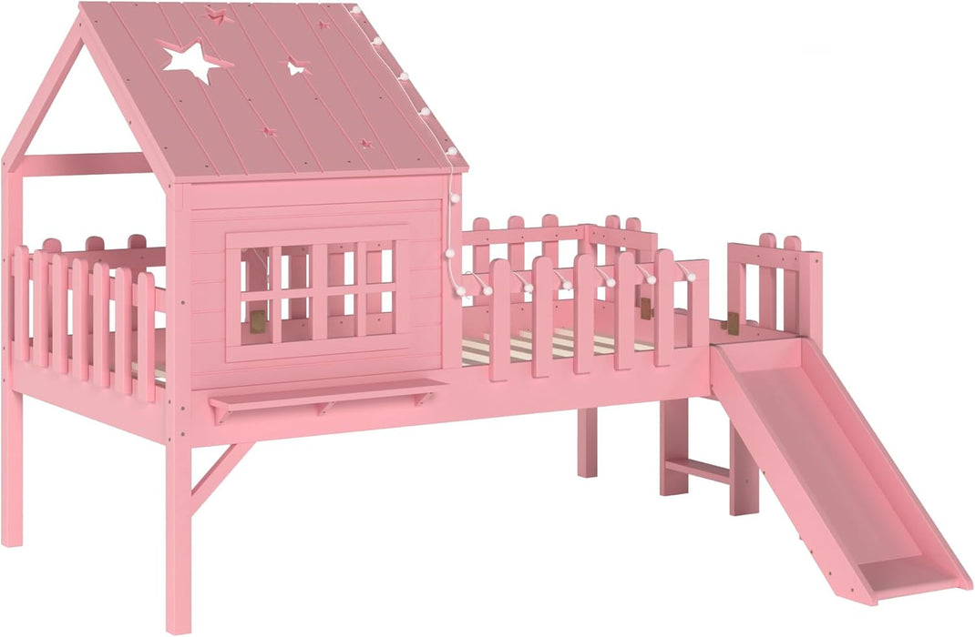 Pink Twin Loft Bed With PremiumLEDLighting Modules