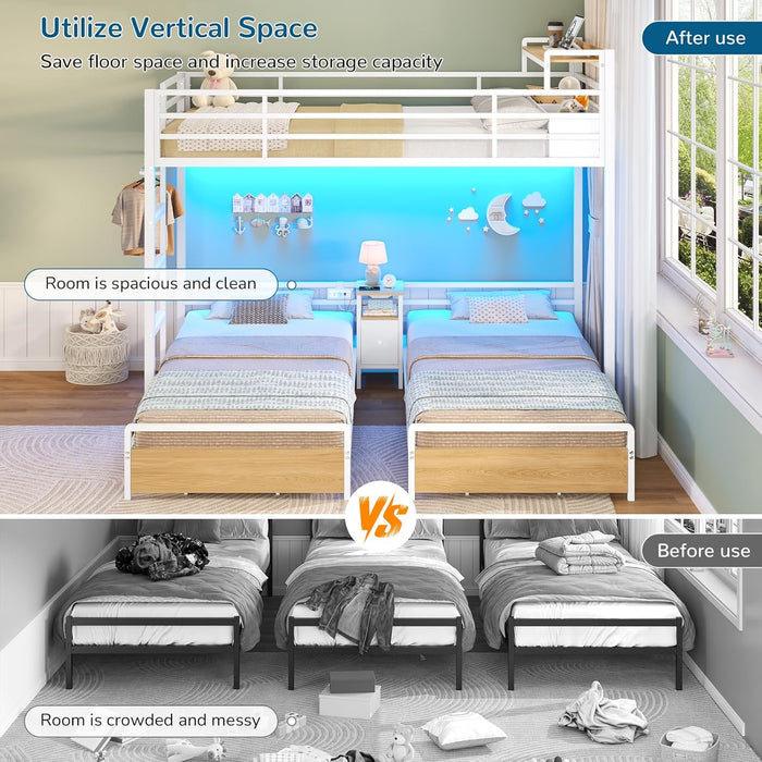 Triple Bunk Bed With BuiltInStorage Shelving White