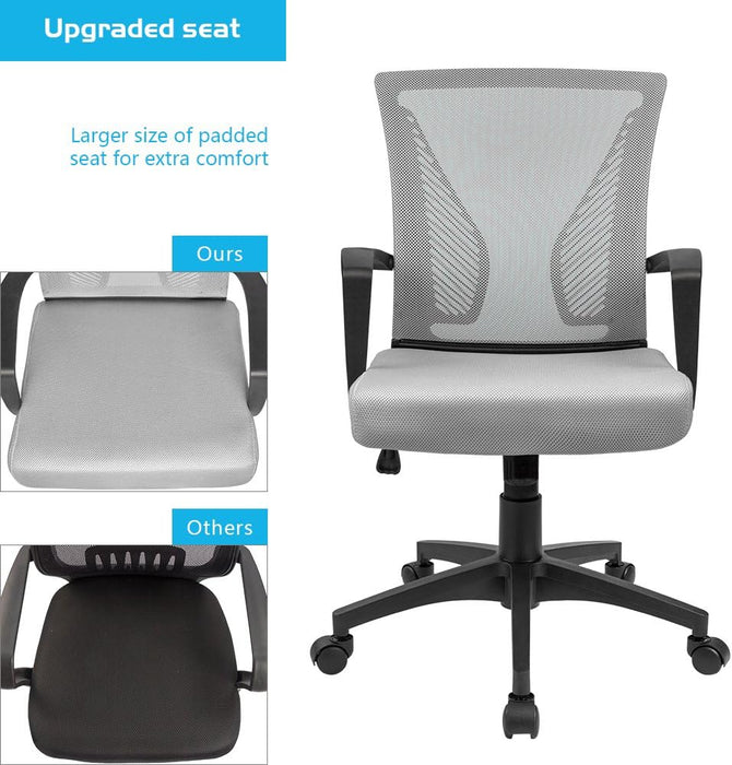 Office Chair Mid Back Swivel Lumbar Support Desk Chair, Computer Ergonomic Mesh Chair with Armrest (Gray)