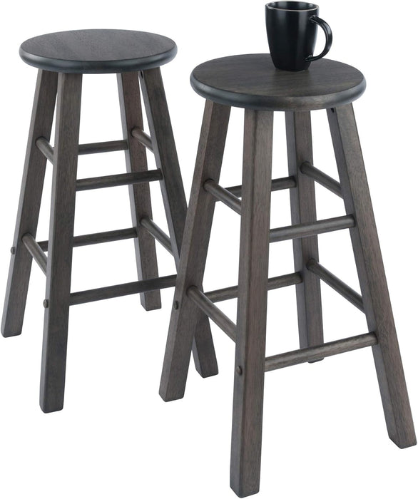 Element 2-Piece 24In Counter Stool Set, Oyster Gray Finish, Solid Wood, Modern Design
