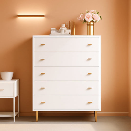 Farmhouse 5 Drawer Dresser for Bedroom, 43"Tall Wood Chest of Large Drawers