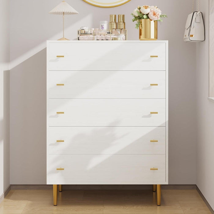 Farmhouse 5 Drawer Dresser for Bedroom, 43"Tall Wood Chest of Large Drawers