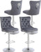 Velvet Adjustable Swivel Bar Stools Set of 4, High Tufted Back Modern Counter Height Stools Chrome Footrest/Lion Pull Ring/Rivet Trim/Diamond Pattern Kitchen Dining Pub Bar Chairs, Dark Grey
