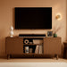 55 Inch Fluted TV Stand with Storage, Mid Century Modern Entertainment Center with Adjustable Shelf, TV Table Stand up to 65 Inches Tvs for Living Room, Bedroom, Walnut