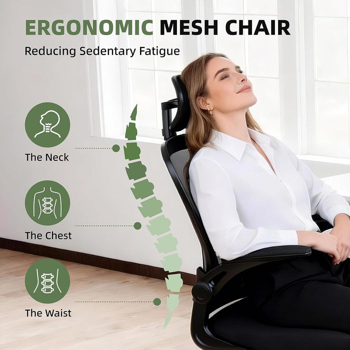 Office Desk Chair with Adjustable Headrest and Flip-Up Armrests