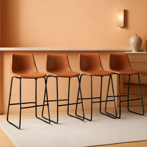 Counter Height Bar Stools Set of 4, Modern Counter Stool Faux Leather Barstools with Back, 26 Inch Seat Height Island Stools Countertop Comfortable Brown Bar Chairs with Metal Legs