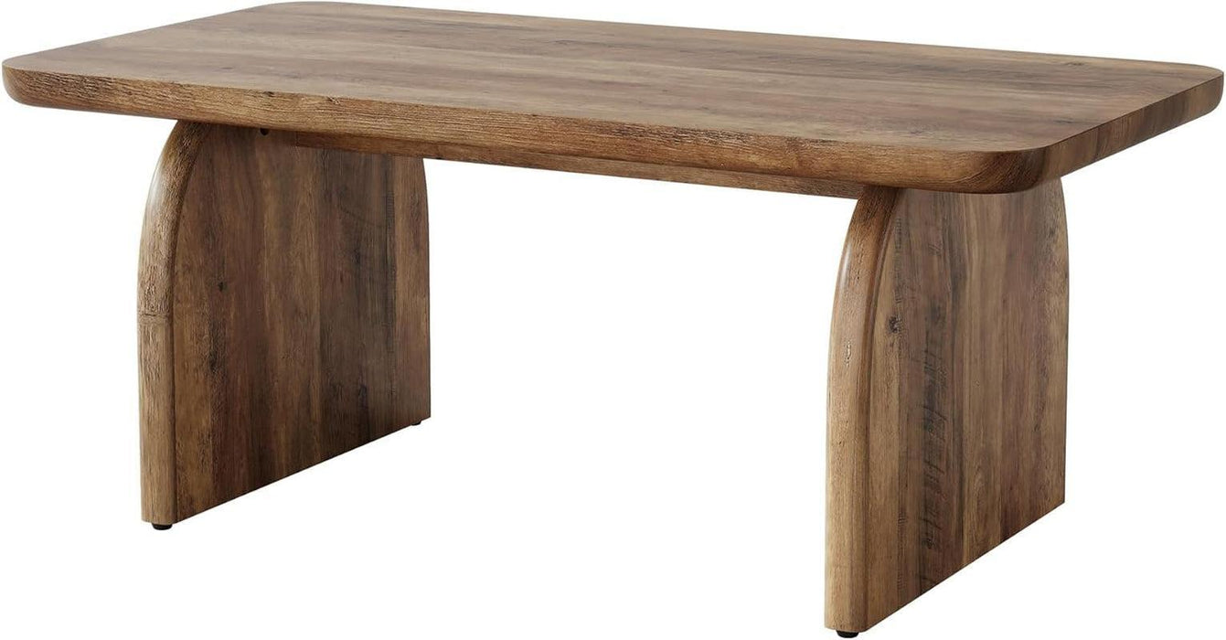 Rectangle Coffee Table, 47-Inch Wood Rectangular Living Room Table, Farmhouse Accent Center Low Cocktail Tea Table with Sturdy Base & Rounded Corners, Easy Assembly (Rustic Brown)