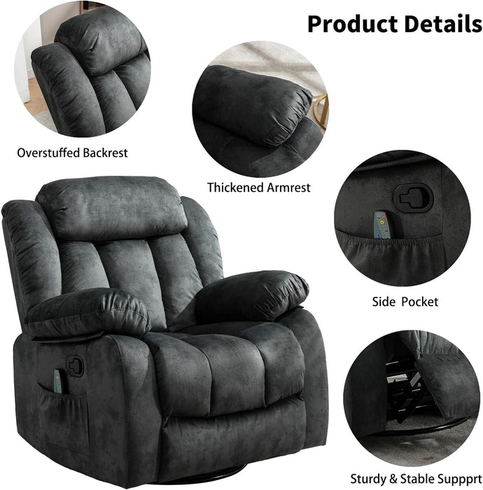 Heated Rocker Recliner with Massage, 360° Swivel