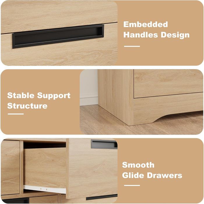 , Modern Closet Dresser Organizer with Embedded Handles Design, Wooden Chest of Drawers for Living Room, Nursery, Hallway - Natural