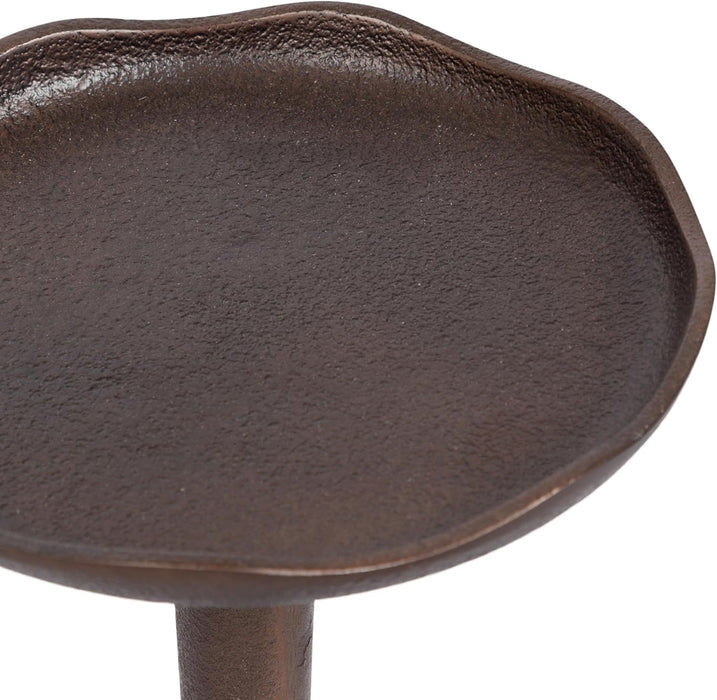 Alessia Modern Decorative Metal Drink Table, 8 X 8 X 22, Bronze, round Cast Aluminum Pedestal Plant Stand with Rough Texture and Deckled Edge