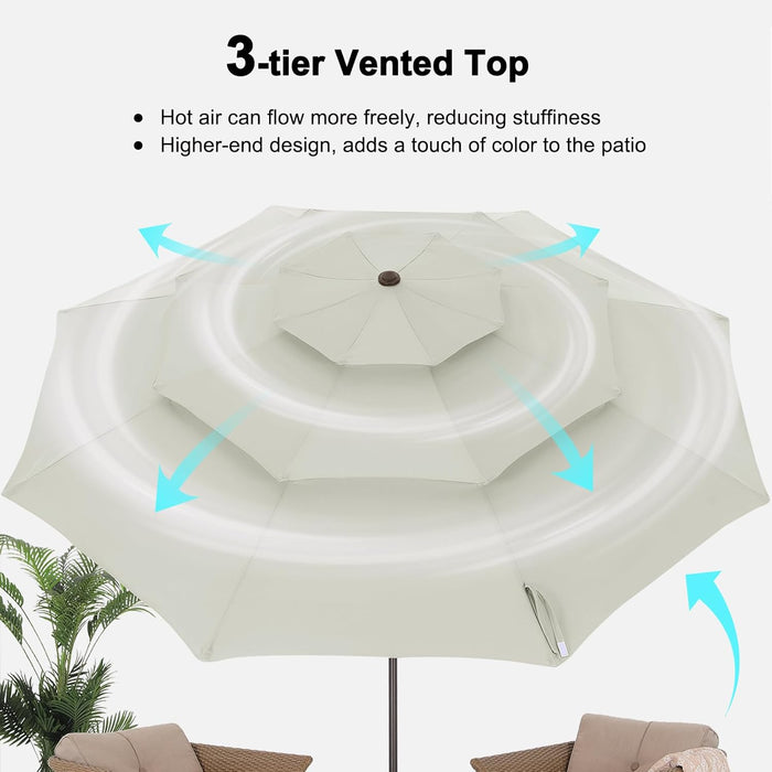 11Ft 3 Tiers Market Umbrella, Outdoor Table Umbrella for for Patio, Deck, Backyard (Light Beige)