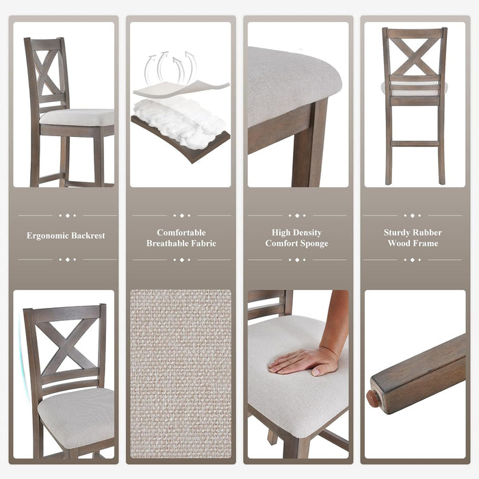 Upholstered Counter Height Bar Stools Set of 4, Modern Kitchen Island Barstools Chairs with Cross Back and Wood Legs for Dining Room Bar, Light Brown Wash