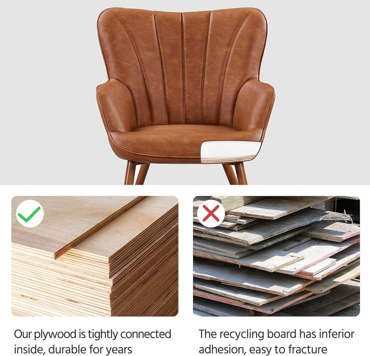 PU Leather BarrelShapedContoured Armchair Brown Metal Legs