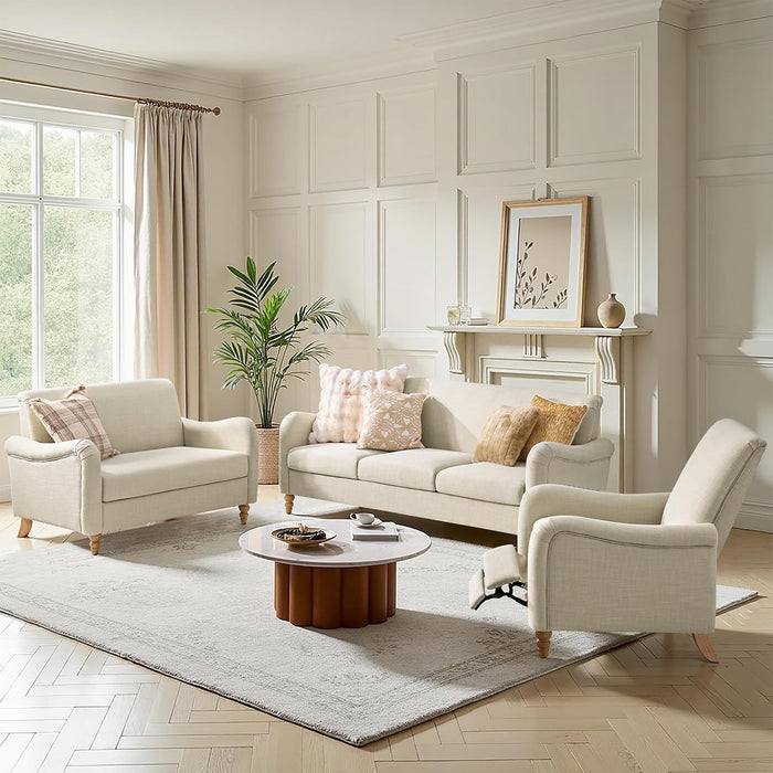 Farmhouse Curved Recliner Chair with Spindle Legs, Linen