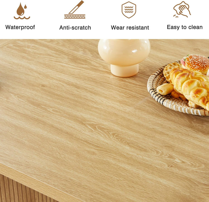 70.8 Inch Kitchen Dining Table for 4-6 People, Oval Kitchen Table with Wood Strip Base, Modern Farmhouse Large round Dining Room Tables for Kitchen Living Room (Natural)